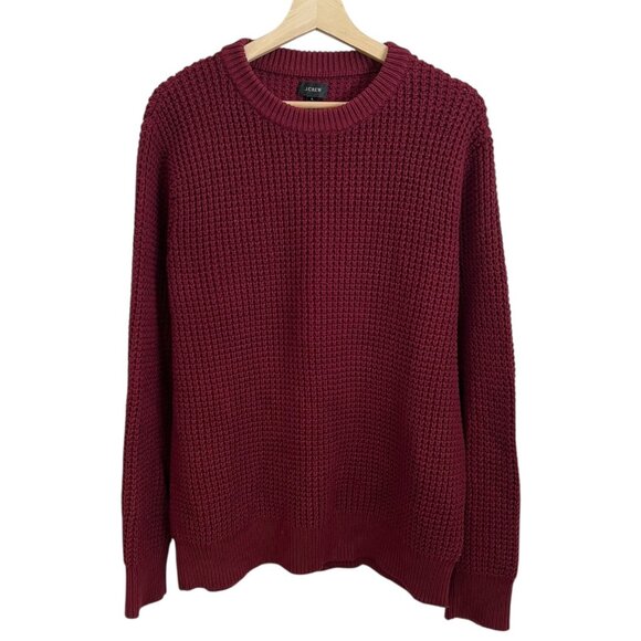 J. Crew Mens Heavyweight Chunky Knit Crewneck Sweater Burgundy Large - Picture 1 of 4
